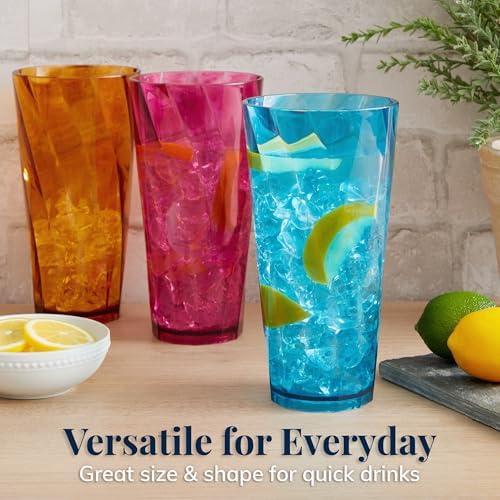 US Acrylic Optix Plastic Reusable Drinking Glasses (Set of 8) 26oz Iced-Tea Cups in Jewel Tone Colors | BPA-Free Tumblers, Made in USA | Top-Rack Dishwasher Safe (Pack of 2)
