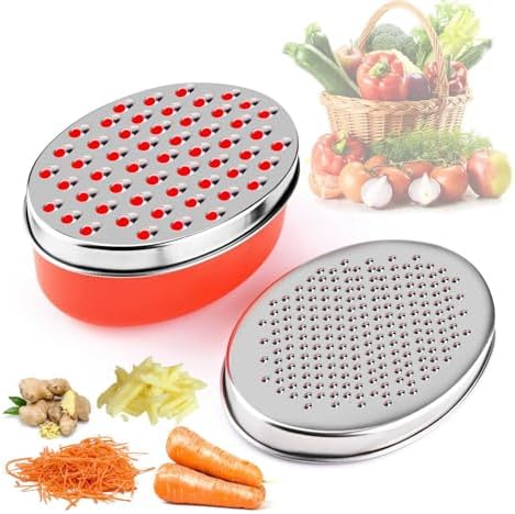 Kunovo Cheese Grater With Airtight Storage Container,cheese shredder&vegetable grater，Box Grater (1-Red)