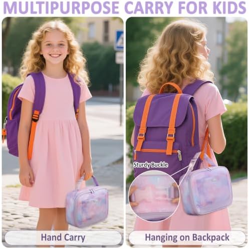 Tenot Lunch Box Kids Insulated Lunch Tote Bag Light Purple Starry Sky
