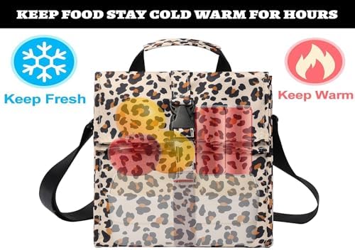 ZM-YOUTOO Insulated Foldable Lunch Bag- Lightweight Portable with Adjustable Shoulder Strap Lunch Box for Men, Women, Office, Work, Picnic, Hiking and Beach (leopard print(Hard Fabric))