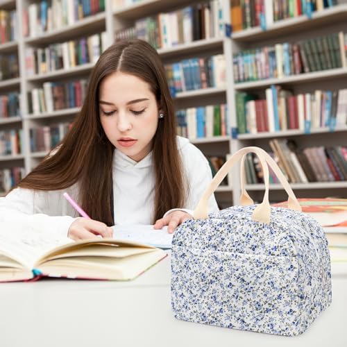 Cotton Quilted Insulated Lunch Bag, Reusable Quilted Floral Lunch Tote Bags