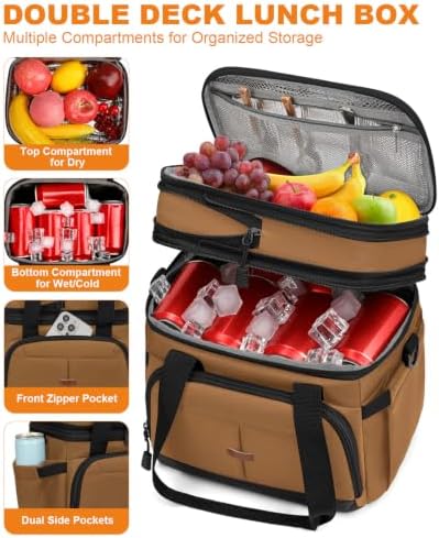 Pritent Lunch Box for Men Women Double Decker Insulated Lunch Bag for men
