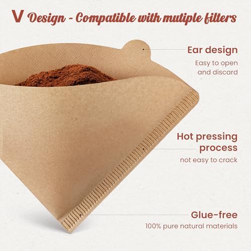 100Pcs Coffee Filters #2, Disposable Unbleached V60 Coffee Filter 2-4 Cup
