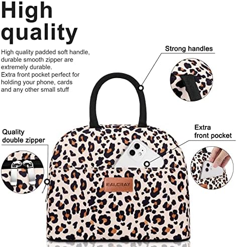 BALORAY Lunch Bag for Women Men Adult Lunch Box (Beige with leopard), L