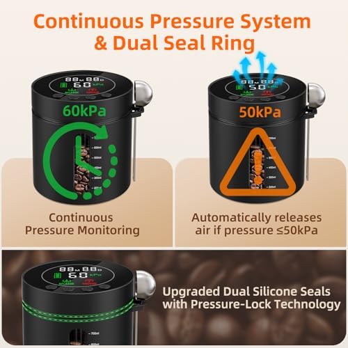 Automatic Vacuum Coffee Canister, 0.8L Coffee Container with LED Display