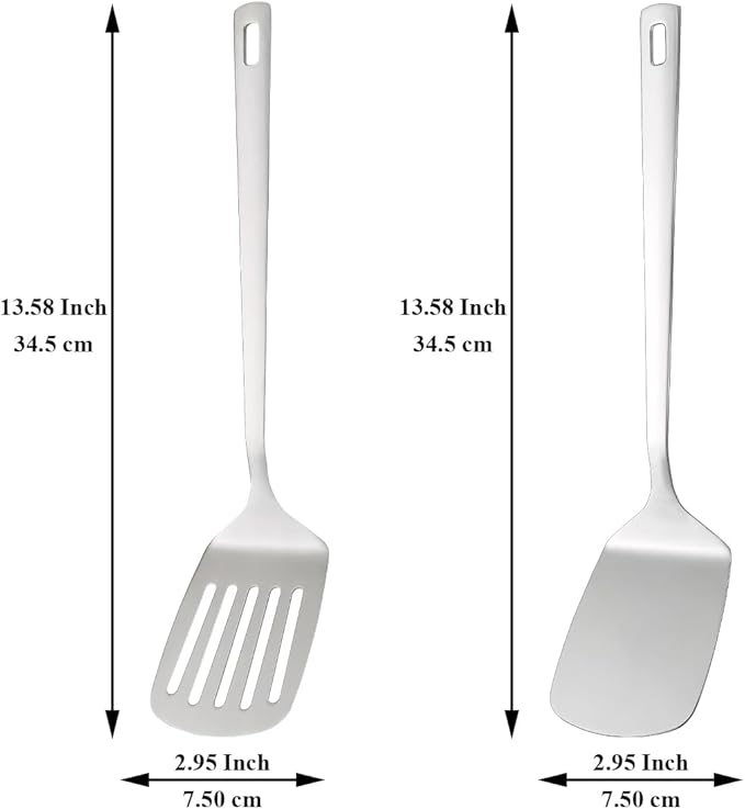 Kyraton Stainless Steel Spatulas Set, Silver Slotted Turner, Solid Turner, Kitchen Spatulas for Nonstick Cookware, Dishwasher Safe, Easy to Clean