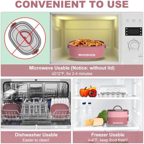 RIKDOKEN Lunch Box, Stackable 2 Layers Containers, Portable 64OZ Large Capacity Leakproof Bento Box with Spoon & Fork & Sauce Boxes, Microwave Safe Lunch Box for Kids and Adults