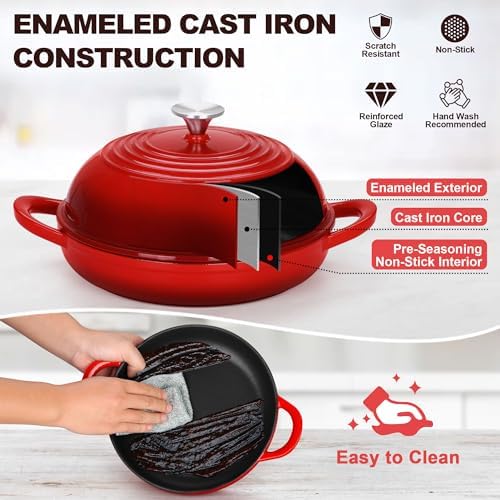 TeamFar Cast Iron Bread Dutch Oven, 6 Qt Enameled Dutch Oven Pot