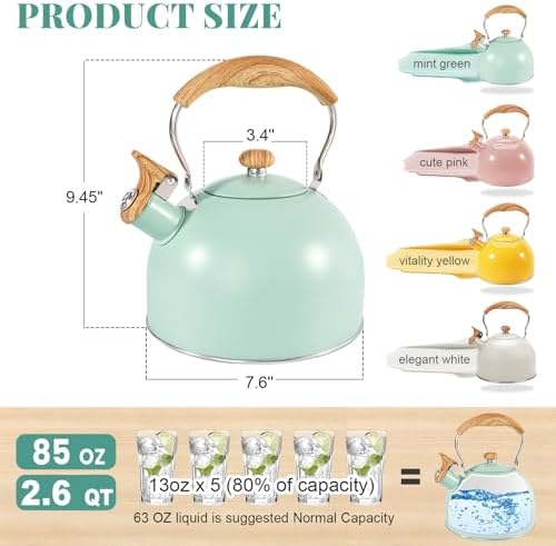 GGC Whistling Tea Kettle for Stove Top, 85OZ/2.6QT Stainless Steel Tea Pot