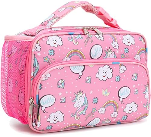 FlowFly Kids Lunch box Insulated Soft Bag Mini Cooler Back to School Thermal Meal Tote Kit for Girls, Boys, Rainbow