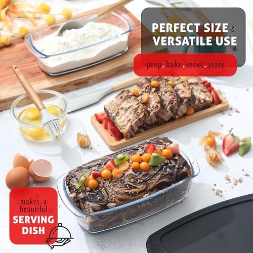 Nestl Set of 6 Glass Bread Loaf Pans for Baking Bread Glass Food Storage Containers with Lids, Glass Baking Dishes for Oven, Pound Cake Pan 1.9 Quart