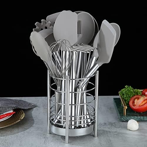 Berglander 38-Piece Non-Stick Silicone Cooking Utensils Set, Kitchen Tools Set, Stainless Steel Utensil Holder, Dishwasher Safe