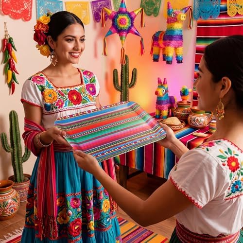 Vesici 4 Pack Mexican Melamine Serving Trays, 13 x 10 in Rectangular Decorative Platters, Colorful Aztec Boho Pattern Snack & Appetizer Plates for Taco Bar, Patio, Parties, Home Decoration