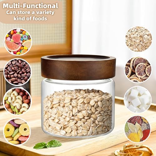 17 Fl oz/500 ml Glass Food Storage Jar with Airtight Screw on Wooden Lid