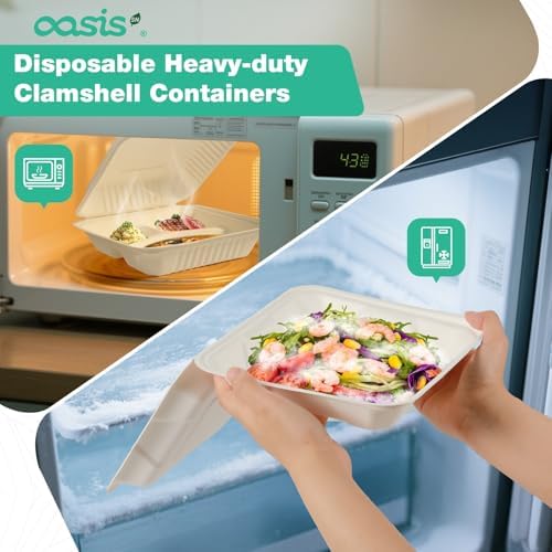 9x6x3 Inch 68 Pack Clamshell Take Out Food Containers, Compostable Disposable Paper To Go Boxes with Lids, Heavy Duty Sugarcane Bagasse Lunch Boxes for Leftovers, Meal Prep & Takeout, White