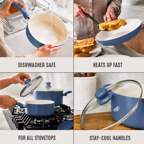 GreenLife 5QT Ceramic Nonstick Stockpot with Lid, Slate Blue