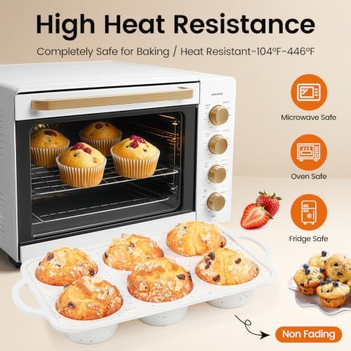 Silicone Jumbo Muffin Pan for Baking with Metal Reinforced Frame, 6 Cup Nonstick Extra Large Muffin Tin, BPA Free Cupcake Pan and Dishwasher Safe Big Muffin Pan