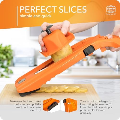 Börner Mandoline Slicer V5 (Basic Set) • Vegetable V-Slicer for Slices in 4 Thickness Settings • Stainless Steel V-Blade • Adjustable Kitchen Slicer for Vegetables & Fruits • Color: Orange