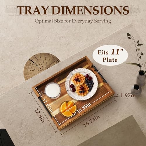 Serving Tray for Coffee Table Decor, 16.7" Decorative Ottoman Tray, Natural