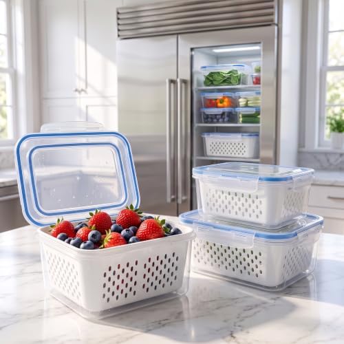 Stackable Produce Storage with Colander for Fridge Meal Prep