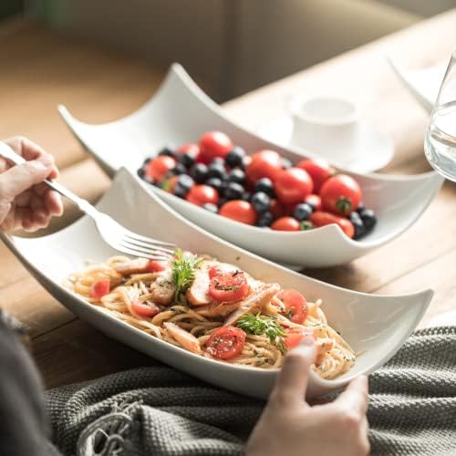 Gomakren 12 Inch White Porcelain Serving Platter Dishes Set of 3 Deep Bowl