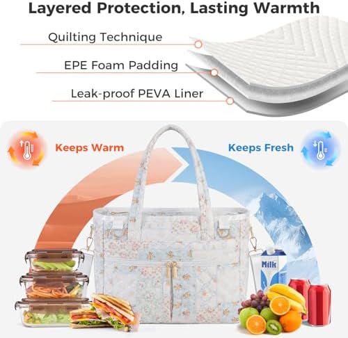 Large Lunch Box for Women, Insulated Lunch Bag for Work, Patchwork