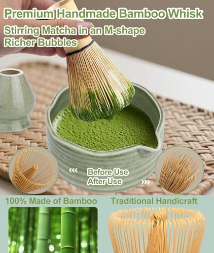 JBER Matcha Set with 17oz Ceramic Bowl, Bamboo Whisk, 7PCS Matcha Whisk Set