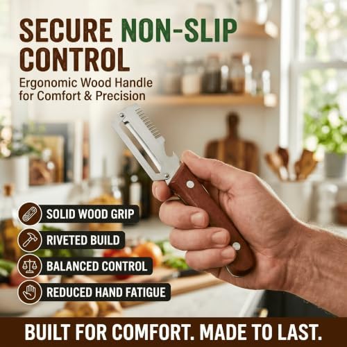 2.5mm Stainless Steel peeler with Wooden Handle - Shredding Knife or vegetables - Elite Multifunction vegetable & fruit Peeler knife - y-peeler for vegetables, Food Prep & Garnishing (1pc)