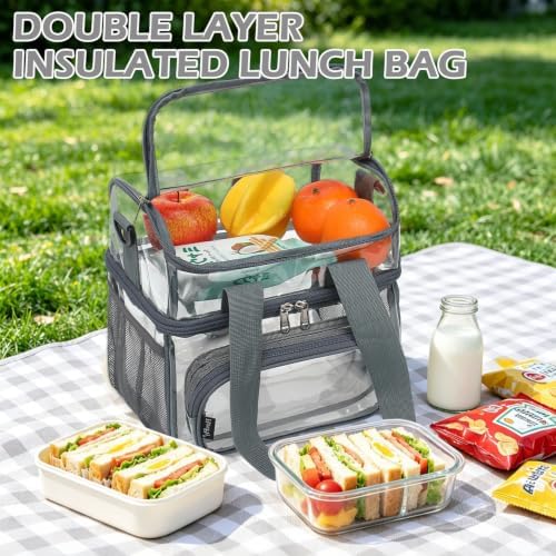 FlowFly Double Layer Cooler Insulated Lunch Bag Adult Lunch Box Large Tote Bag for Men, Women, With Adjustable Strap,Front Pocket and Dual Large Mesh Side Pockets