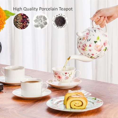 30oz Porcelain Floral Teapot, 3-4 Cups for Tea