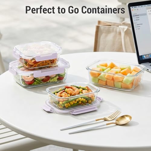 10 Sets 36 oz & 12 oz Glass Food Storage Containers with lids, Purple