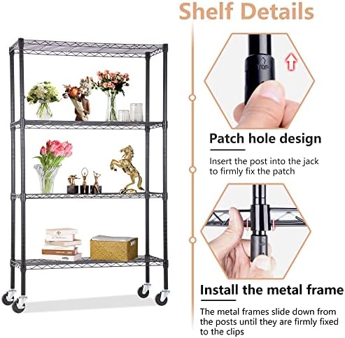 BestOffice | 4-Tier Wire Shelf with Wheels | 36" x 14" x 62" | Black