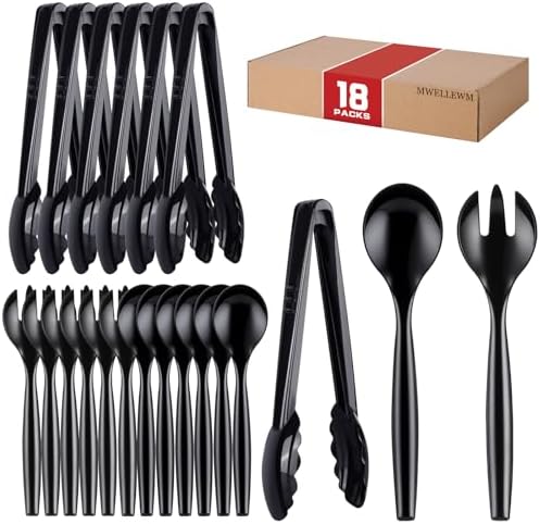 Mwellewm Plastic Serving Utensils Set, Disposable Tongs Spoons for Buffet