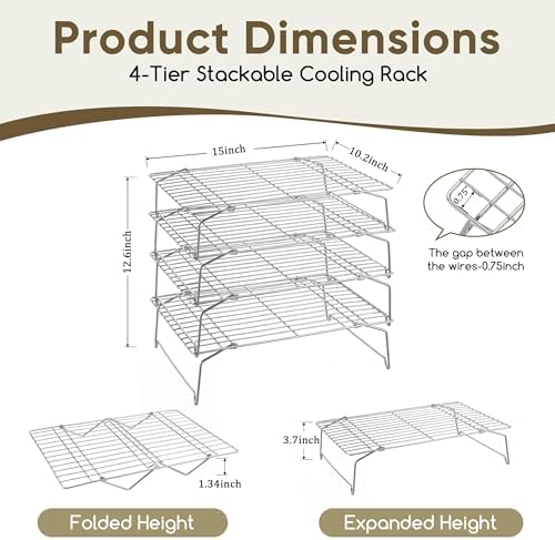 Herogo 15" x 10" Cooling Rack, 4-Tier Stainless Steel Baking Rack