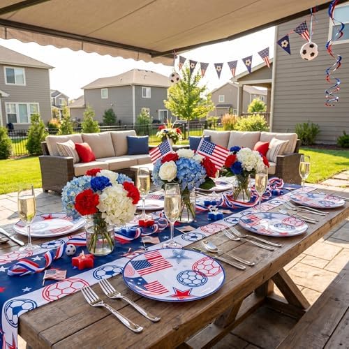 I00000 20 Red and Blue Plastic Soccer Plates, Disposable Plates for Party