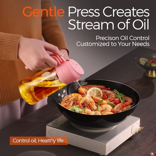 YARRAMATE 16 oz 2-in-1 Glass Olive Oil Sprayer for Cooking, Pink