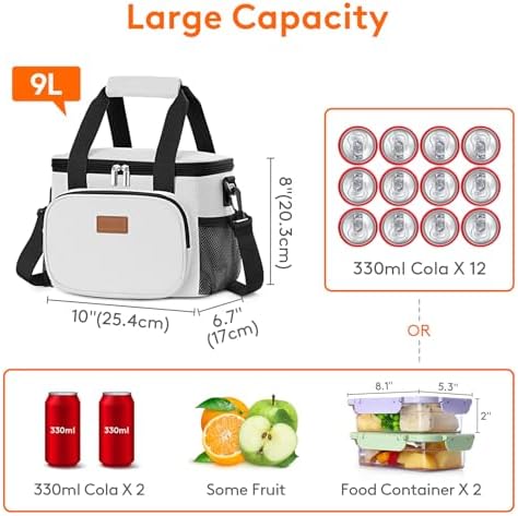 Lifewit Medium Lunch Bag, Insulated Lunch Box, Soft Cooler Cooling Tote for Adult Men Women, Sliver Gray 12-Can (9L)
