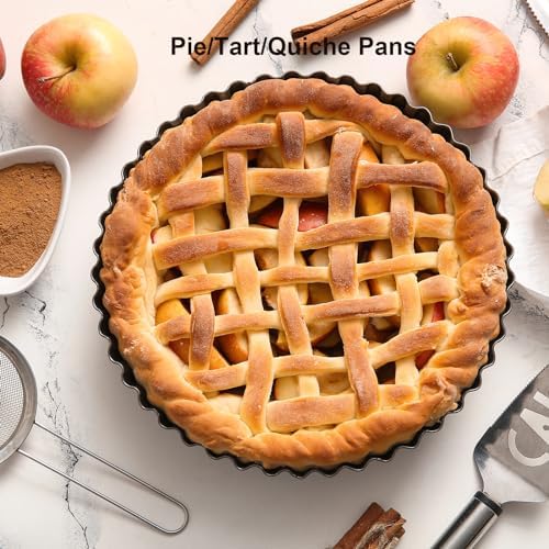 11 & 9 Inch Round Tart Pans with 2Pcs 4'' Mini Pans. Removable Bottom, Non-Stick Coating, Rugged Carbon Steel for Tart Quiche Pie Making. Gift for Christmas Thanksgiving Party Festival Family