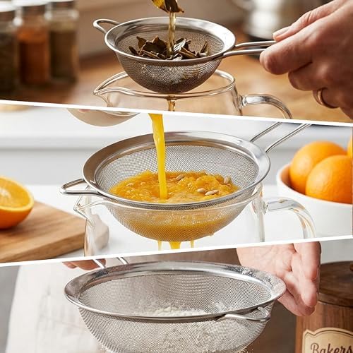 3 PCS Fine Mesh Strainer, Metal Wire Sieve with Handlle for Kitchen Sifting
