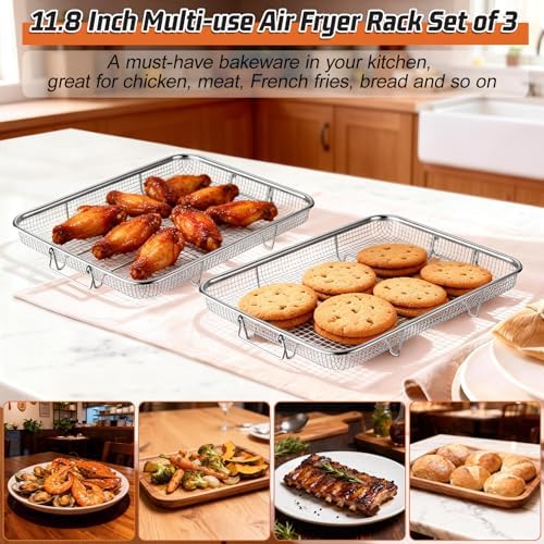 P&P CHEF 11.8 Inch Air Fryer Basket for Oven, Air Fryer Rack, 3 Pieces
