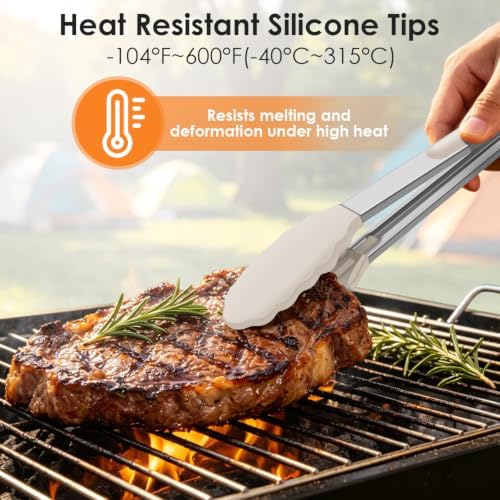 HOTEC Stainless Steel Kitchen Tongs with Silicone Tips, Set of 3-7",9" &12"