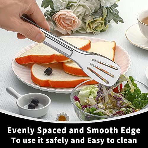 6 Pack Tongs for Cooking, Amafox Stainless Steel Small Serving Tongs for Food, Multifunctional Kitchen Tongs for Serving Food, Salad, Steak, Appetizer, Dishwasher Safe (9 Inch)