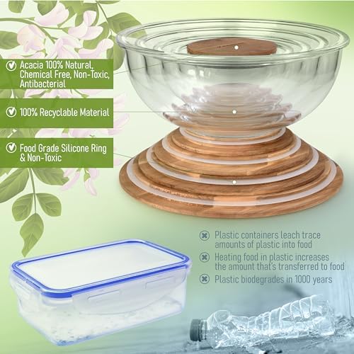 Stackable Glass Mixing Bowls with Acacia Lids Set of 5