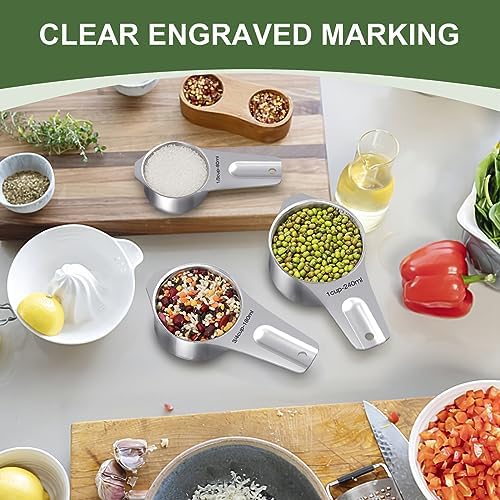 EWFEN Measuring Cups and Spoons Set, 7 Stainless Steel Nesting Measuring Cups & 7 Spoons, 5 Mini Measuring Spoons & 2 Detachable Rings, Kitchen Gadgets for Cooking & Baking, Round