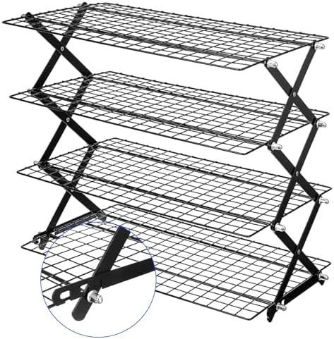 Sibba 4 Tier Collapsibl Cooling Rack, Adjustable 4 Setting Design Stainless Steel Baking Rack Stackable Roasting Cooking Drying Wire Cooling Racks for Cookies Baking Gifts for Women, Black