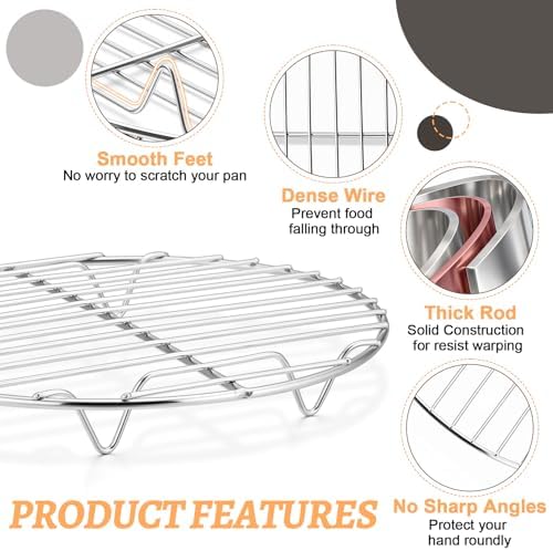 P&P CHEF Round Cooking Rack, Cooling Rack for Steamer, 7.5+9+10.5”, Silver