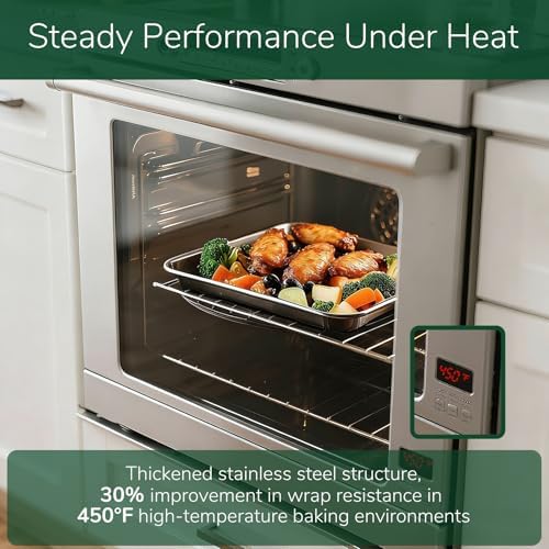 18/0 Stainless Steel Baking Sheet with Cooling Rack, 9.2 Inch Oven-Safe Non-Toxic Cookie Sheets for Baking, Coating Free & Rust Resistant for Healthy Family Baking, Easy to Clean, Heavy Duty