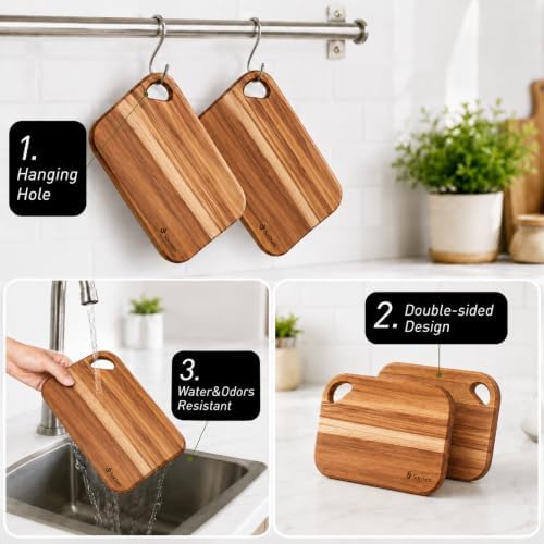 Socisen 2-Pack Small Teak Cutting Boards, 8.6" Mini Wood Charcuterie Board