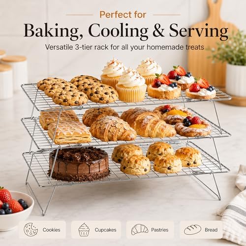 Cooling Rack 16"x10", 3-Tier Stackable & Collapsible Cooling Racks