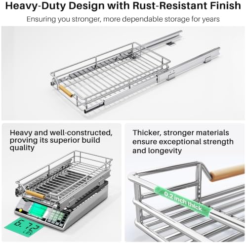 Pull out Cabinet Organizer, 11"W X 21"D, Heavy Duty Smooth Sliding Under Cabinet Shelves for Pots and Pans, Full-Extension Roll out Drawers, Slide out Organization for Home Kitchen Pantry